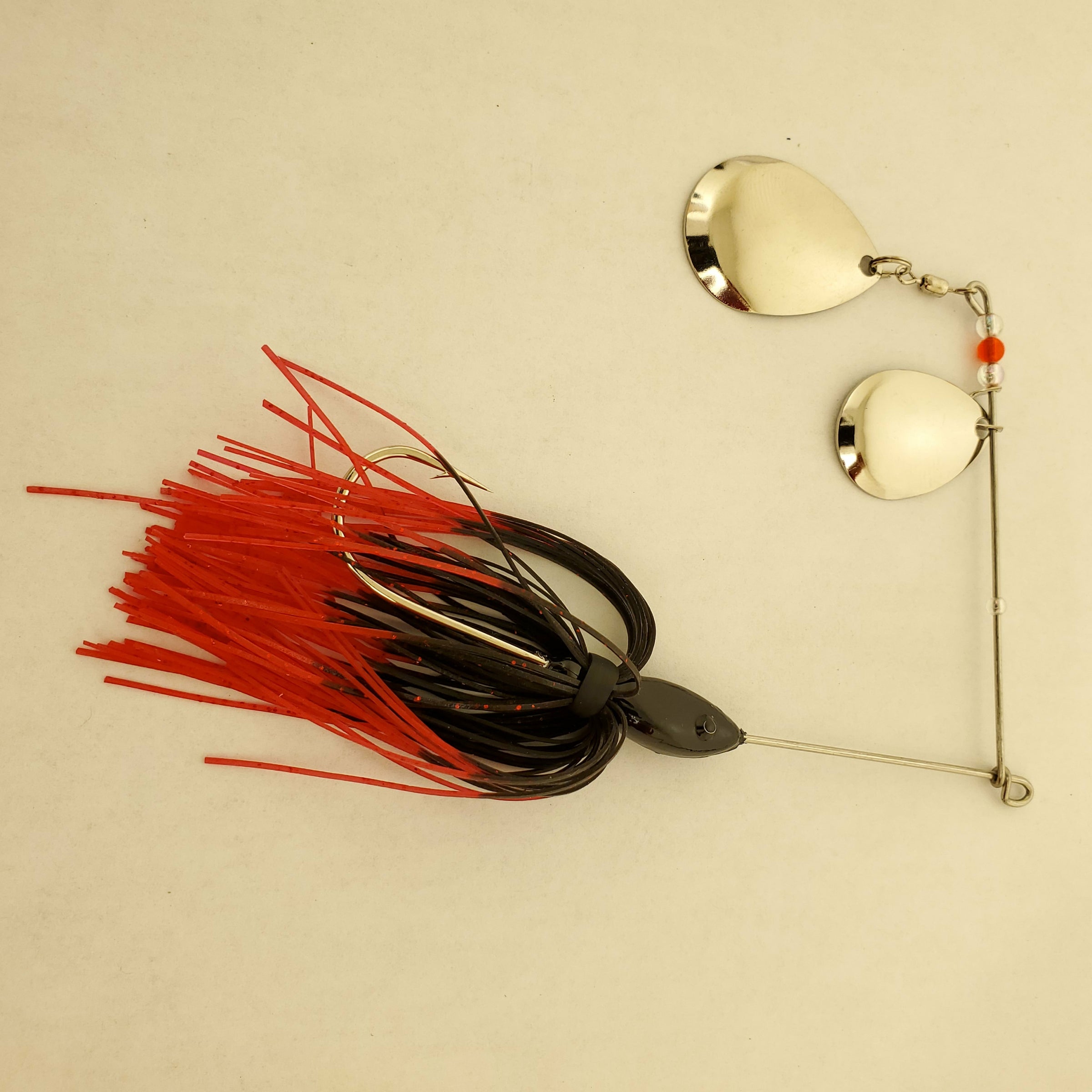 Spinnerbait #13 Nickle Colorado blades, Black and Red Skirt