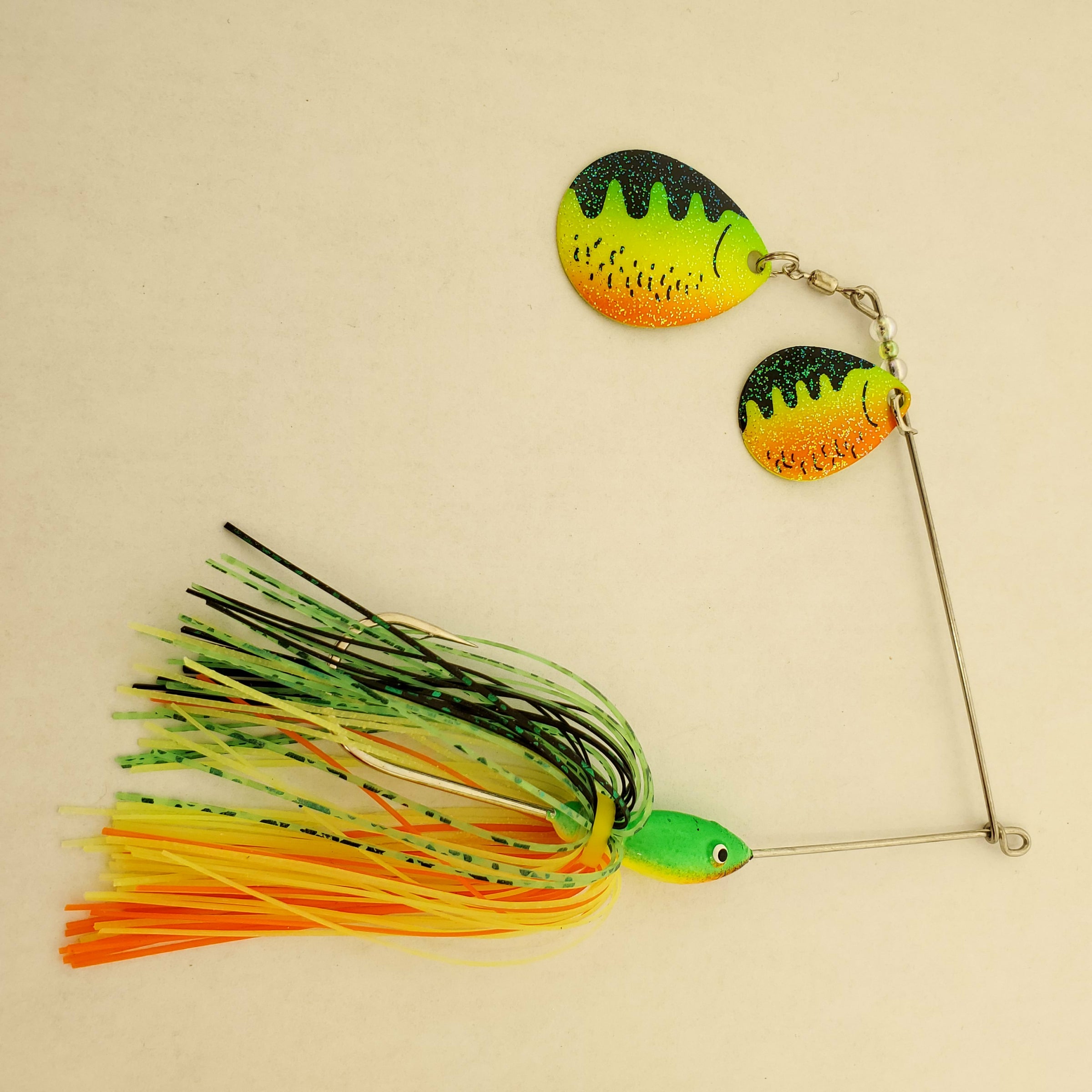 Spinnerbait #32 Perch Painted Colorado blades, Black, Perch, Chartreuse  Yellow Skirt